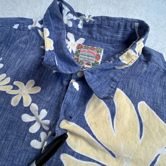 Reyn Spooner Mens XL Blue Yellow Floral Leaf Commerative Classic Hawaiian Shirt - Picture 5 of 11